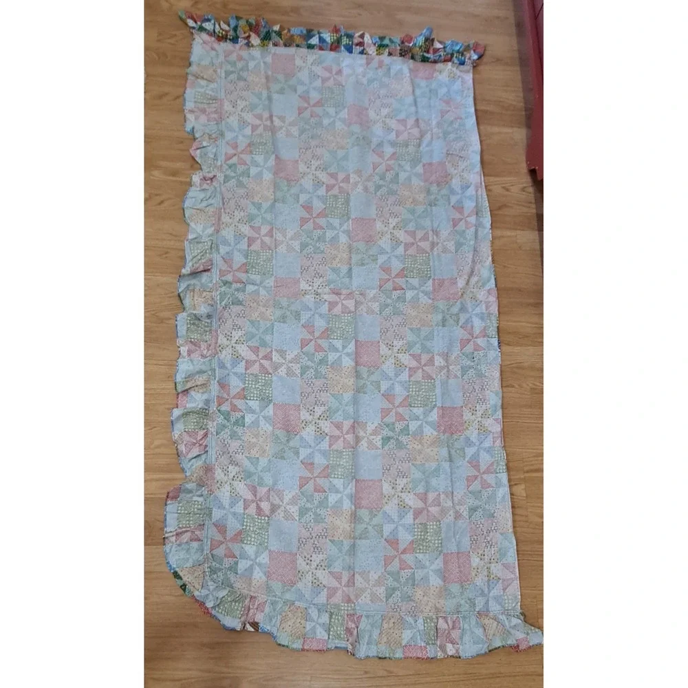 Pair Of 2 Drapery Panals Hamdmade  Granny Square With Ruffles 1970's‎